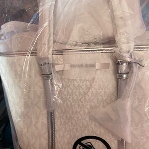 Michael Kors Jet Set Travel Metallic Logo Top-Zip Tote Bag